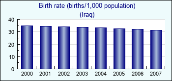 Iraq. Birth rate (births/1,000 population)
