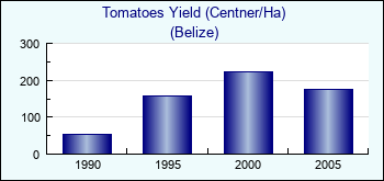 Belize. Tomatoes Yield (Centner/Ha)